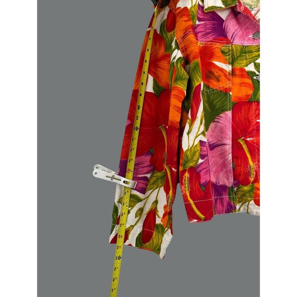 Chicos Design Floral Cotton Jacket Size 3 (XL-16) - Picture 4 of 11